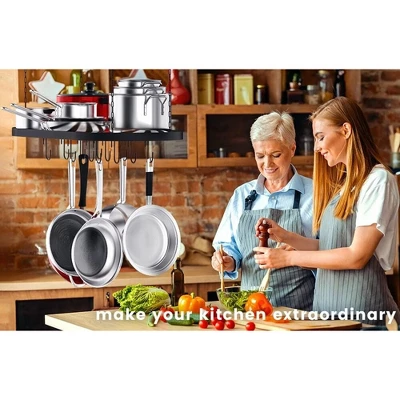 DOMETOUR 33" Hanging Pot Rack: Ceiling Mount Cookware Organizer With 12pcs Hooks, Pots And Pans Hanging Rack Oval Pan Hangers For Kitchen Storage 8 DOMETOUR 33" Hanging Pot Rack: Ceiling Mount Cookware Organizer With 12pcs Hooks, Pots And Pans Hanging Rack Oval Pan Hangers For Kitchen Storage - Image 6