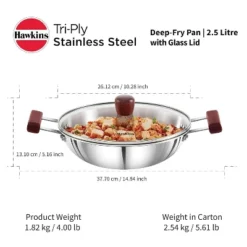 Hawkins 2.5L Tri Ply Stainless Steel Induction Compatible Deep Fry Pan Kadhai With Glass Lid: Hand Wash, Gas & Induction Safe -Target KitchenAid GUEST a234a515 0040 4fd2 94fd 1f05e2a44b5c