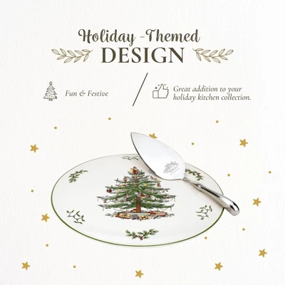 Portmeirion Spode Christmas Tree Cake Plate & Server Set - 11.5 Inch Fine Porcelain Cake Plate With Stainless Steel Server For Holiday Parties 4 Portmeirion Spode Christmas Tree Cake Plate & Server Set - 11.5 Inch Fine Porcelain Cake Plate With Stainless Steel Server For Holiday Parties - Image 2