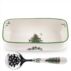 Spode Christmas Tree Cranberry Sauce Serving Dish With Slotted Spoon (8"x 4.25") - Server With Holiday Motif - Dishwasher, Microwave, Freezer Safe -Target KitchenAid GUEST a3179901 6d62 4b95 ba81 0f6da14b01c3