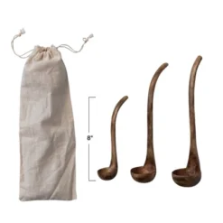 Storied Home Wood Ladles In Drawstring Bag, Natural