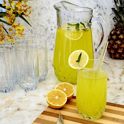 Slickblue Luxury Cristalline Glass Beverage Set – 75 Oz Pitcher & 6 Tumblers, Neoclassical Design 5 Slickblue Luxury Cristalline Glass Beverage Set – 75 Oz Pitcher & 6 Tumblers, Neoclassical Design - Image 3