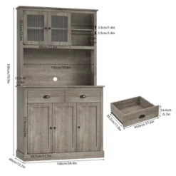 Kitchen Pantry Storage Cabinet,71" Tall Wood Pantry With Microwave Stand, Modern Kitchen Hutch Cabinet,Coffee Bar Hutch With Wine Rack For Dining Room