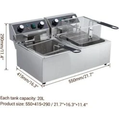 20L Electric Deep Fryer Double Tank Countertop 3600W With Timer & Adjustable Temp