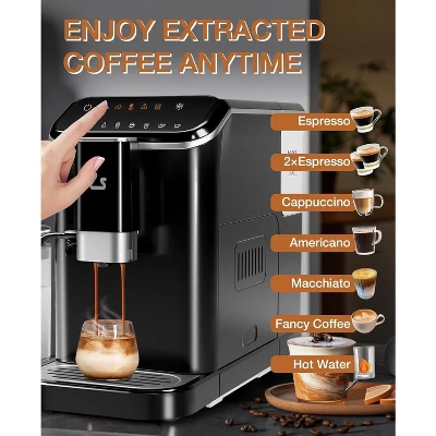 Acekool Fully Automatic Espresso Machine, Built-In Grinder, Milk Frother, Dual Boiler, 15 Grind Settings, 1.5L Water Tank 9 Acekool Fully Automatic Espresso Machine, Built-In Grinder, Milk Frother, Dual Boiler, 15 Grind Settings, 1.5L Water Tank - Image 7