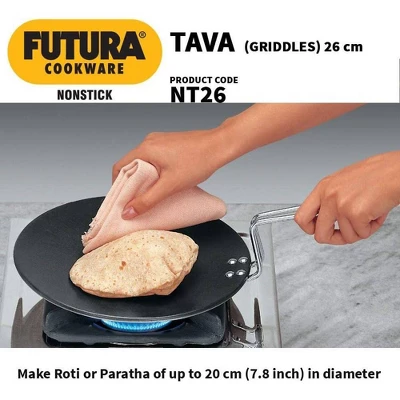 Hawkins Futura 10" Non Stick Concave Tava Griddle With Steel Handle: Anodized Aluminum, Gas Compatible, Hand Wash 5 Hawkins Futura 10" Non Stick Concave Tava Griddle With Steel Handle: Anodized Aluminum, Gas Compatible, Hand Wash - Image 3