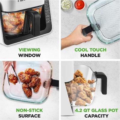 Electric Air Fryer & Grill For Healthy Cooking With 7-in-1 Functions, 4L Glass Pot, Easy Cleanup, White 6 Electric Air Fryer & Grill For Healthy Cooking With 7-in-1 Functions, 4L Glass Pot, Easy Cleanup, White - Image 4