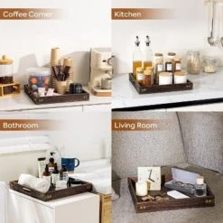 Attop Serving Tray With Handles,Square Large Serving Platters For Home Decor,Ottoman,Bed,Kitchen,Bathroom, Breakfast,Bar