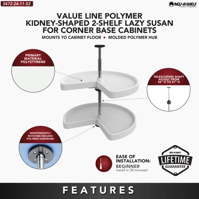 Rev-A-Shelf Polymer Kidney Shaped 2-Shelf Lazy Susan For Kitchen Corner Base Cabinets 4 Rev-A-Shelf Polymer Kidney Shaped 2-Shelf Lazy Susan For Kitchen Corner Base Cabinets - Image 2