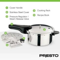 Presto Stainless Steel Pressure Cooker With Tri Clad Base, Steam Release Indicator, And Cooking Rack For Kitchen, Silver 11 Presto Stainless Steel Pressure Cooker With Tri Clad Base, Steam Release Indicator, And Cooking Rack For Kitchen, Silver -Target KitchenAid GUEST a60bf2b1 aff7 4f55 a704 872928f45a50