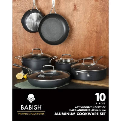 Babish 10 Piece Hard Anodized Titanium Forever Non Stick Technology Durable Pots And Pans Cookware Set - Black 3 Babish 10 Piece Hard Anodized Titanium Forever Non Stick Technology Durable Pots And Pans Cookware Set - Black