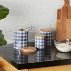 Design Imports Blue & White Buffalo Check Ceramic Canister Set/3 -Target KitchenAid GUEST a69e02e2 ab6d 4eb5 b341 24dc350fdda1