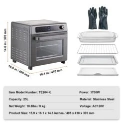 VEVOR 12-IN-1 Air Fryer Toaster Oven, 25L Convection Oven, 1700W Stainless Steel Toaster Ovens Countertop Combo With Grill, Pizza Pan, Gloves -Target KitchenAid GUEST a70ae3c1 07a0 4035 a1e7 780413122181