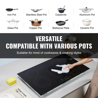 VEVOR Electric Cooktop, 36 Inch 5 Burners Built-in Electric Stove Top, 8600W Ceramic Top Radiant Cooktop With Glass Panel, Touch Control, Timer 6 VEVOR Electric Cooktop, 36 Inch 5 Burners Built-in Electric Stove Top, 8600W Ceramic Top Radiant Cooktop With Glass Panel, Touch Control, Timer - Image 4