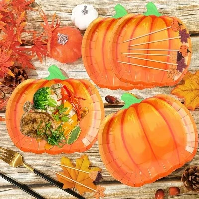 Racxily 134 Pcs Thanksgiving Party Tableware Set Include Pumpkin Paper Plates Popcorn Boxes Food Trays 5 Racxily 134 Pcs Thanksgiving Party Tableware Set Include Pumpkin Paper Plates Popcorn Boxes Food Trays - Image 3