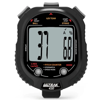 Ultrak 430 Pitch Counter & Pitch Speed With 2 Memory Stopwatch - Black 4 Ultrak 430 Pitch Counter & Pitch Speed With 2 Memory Stopwatch - Black - Image 2