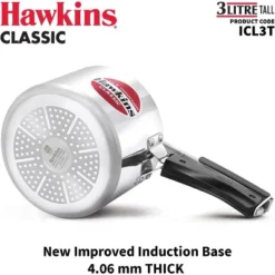 Hawkins 3L Stainless Steel Induction Compatible Inner Lid Pressure Cooker: Cool Touch Handle, Locking Lid, Hand Wash