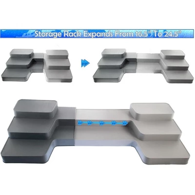 5 Star Super Deals 2 Non Slip 3 Tier Expandable Spice Rack Step Shelf Organizer - Shelf Extends 16.5" To 24.5" For Kitchen, Refrigerator, Pantry 4 5 Star Super Deals 2 Non Slip 3 Tier Expandable Spice Rack Step Shelf Organizer - Shelf Extends 16.5" To 24.5" For Kitchen, Refrigerator, Pantry - Image 2