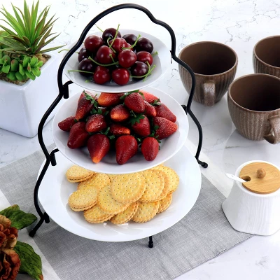 3-Tier Round Plate Porcelain Serveware Set - Elama: White Tiered Stand, Dishwasher & Microwave Safe, New Home Decor 5 3-Tier Round Plate Porcelain Serveware Set - Elama: White Tiered Stand, Dishwasher & Microwave Safe, New Home Decor - Image 3