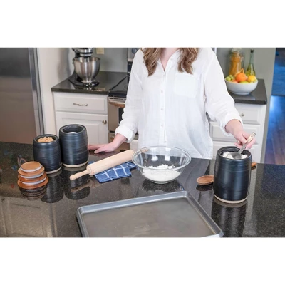 Nat & Jules Lidded Black 6 Inch Ceramic And Wood Kitchen Canisters Set Of 3 6 Nat & Jules Lidded Black 6 Inch Ceramic And Wood Kitchen Canisters Set Of 3 - Image 4