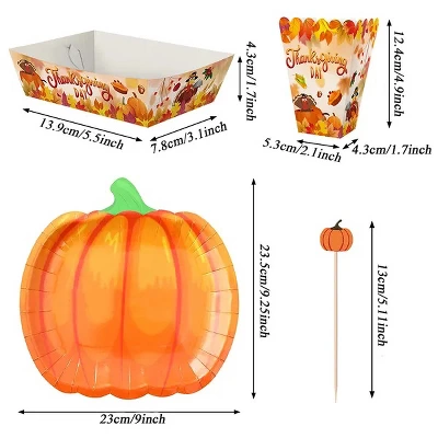Racxily 134 Pcs Thanksgiving Party Tableware Set Include Pumpkin Paper Plates Popcorn Boxes Food Trays 7 Racxily 134 Pcs Thanksgiving Party Tableware Set Include Pumpkin Paper Plates Popcorn Boxes Food Trays - Image 5