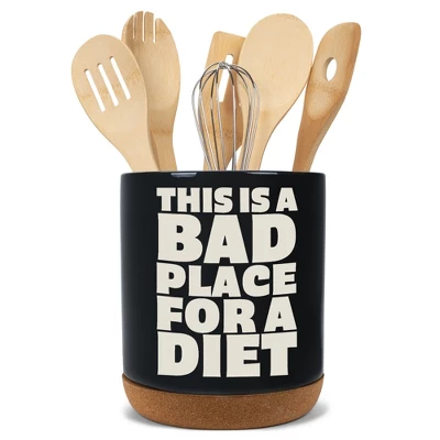 Elanze Designs Funny Diet Healthy Eating Comedic Ceramic Cork Bottom Black Large Capacity Utensil Holder Crock For Countertop Storage, Stylish & 6 Elanze Designs Funny Diet Healthy Eating Comedic Ceramic Cork Bottom Black Large Capacity Utensil Holder Crock For Countertop Storage, Stylish & - Image 4