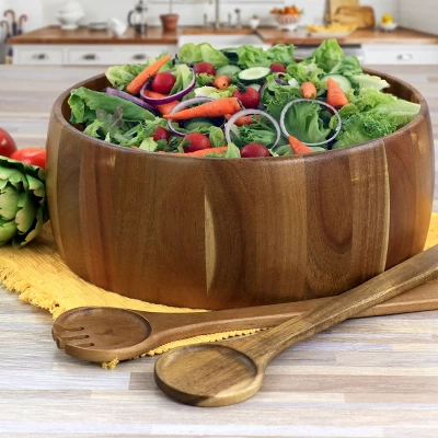 Gibson Elite 3 Piece Acacia Wood Salad Bowl And Spoon Set In Brown 9 Gibson Elite 3 Piece Acacia Wood Salad Bowl And Spoon Set In Brown - Image 7