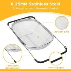 Kitchen Accessories Over The Sink Colander Strainer Basket，Stainless Steel Colander With Expandable Rubber Grip Sink Drainer