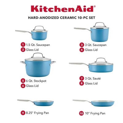 KitchenAid Hard Anodized 10pc Nonstick Ceramic Cookware Pots And Pans Set - Blue Velvet: Tempered Glass Lids, Stainless Steel Handles 3 KitchenAid Hard Anodized 10pc Nonstick Ceramic Cookware Pots And Pans Set - Blue Velvet: Tempered Glass Lids, Stainless Steel Handles