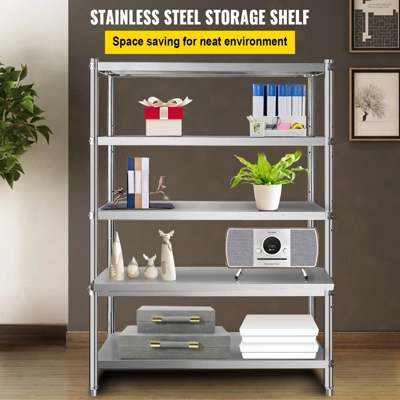 VEVOR Stainless Steel Shelves 48x18.5 Inch 5 Tier Adjustable Shelf Storage Unit Stainless Steel Rack Shelving Heavy Duty Shelving, Silver 4 VEVOR Stainless Steel Shelves 48x18.5 Inch 5 Tier Adjustable Shelf Storage Unit Stainless Steel Rack Shelving Heavy Duty Shelving, Silver - Image 2