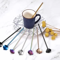 Unique Bargains Stainless Steel Reusable Long Handle Heart Shaped Spoon Straws 8 Pcs -Target KitchenAid GUEST aaef7e25 43d1 4593 927d bf5c93045c98