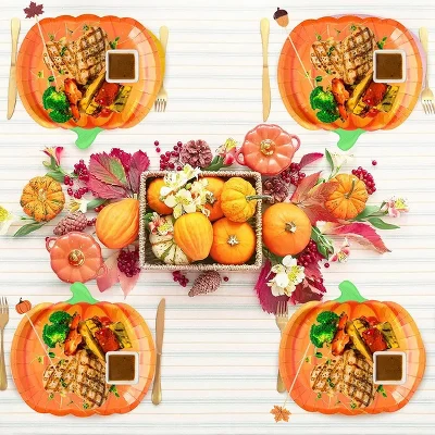 Racxily 134 Pcs Thanksgiving Party Tableware Set Include Pumpkin Paper Plates Popcorn Boxes Food Trays 4 Racxily 134 Pcs Thanksgiving Party Tableware Set Include Pumpkin Paper Plates Popcorn Boxes Food Trays - Image 2