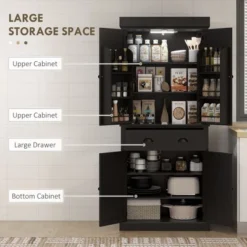 Yukimo 71" Tall Kitchen Pantry Cabinet, LED Light With Sensor, Drawer & Adjustable Shelves, Black 15 Yukimo 71" Tall Kitchen Pantry Cabinet, LED Light With Sensor, Drawer & Adjustable Shelves, Black -Target KitchenAid GUEST ab6aa956 1874 4952 8b4a 11263927751b