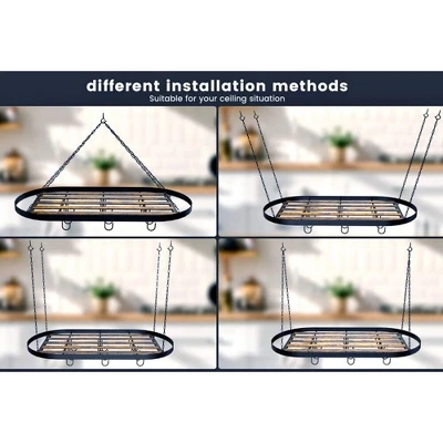 DOMETOUR 33" Hanging Pot Rack: Ceiling Mount Cookware Organizer With 12pcs Hooks, Pots And Pans Hanging Rack Oval Pan Hangers For Kitchen Storage 5 DOMETOUR 33" Hanging Pot Rack: Ceiling Mount Cookware Organizer With 12pcs Hooks, Pots And Pans Hanging Rack Oval Pan Hangers For Kitchen Storage - Image 3