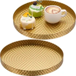 Attop 2-Pack Hammered Gold Round Trays 11 Inch Decorative Serving Trays For Wedding Bar Vanity Jewelry Key Bowls Bathroom Candle Perfume Counter -Target KitchenAid GUEST ac6fcb64 c96b 4155 842b 9e4b55bb3d59