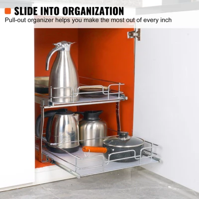 VEVOR 2 Tier 19"W X 20"D Pull Out Cabinet Organizer, Heavy Duty Slide Out Pantry Shelves, Chrome-Plated Steel Roll Out Drawers 4 VEVOR 2 Tier 19"W X 20"D Pull Out Cabinet Organizer, Heavy Duty Slide Out Pantry Shelves, Chrome-Plated Steel Roll Out Drawers - Image 2