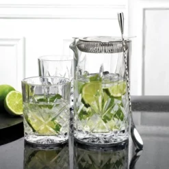 Godinger Silver 6pc Dublin Crystal Mixing Pitcher Set: Hand Wash, Dishwasher-Safe, Service For 2, Includes Tumbler