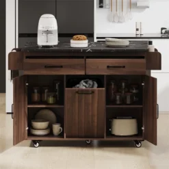 XINGHANZHENXUAN Kitchen Island With Trash Can Storage Cabinet, Kitchen Cart With Drop Leaf, Spice Rack, Towel Rack And Drawer -Target KitchenAid GUEST adfa8ef8 d860 41e3 8e5e 5a5cf7b821fd