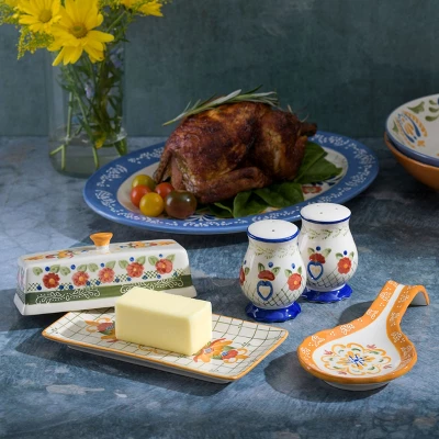 Gibson Laurie Gates Tierra 4 Piece Hand Painted Ceramic Tableware Accessory Set 4 Gibson Laurie Gates Tierra 4 Piece Hand Painted Ceramic Tableware Accessory Set - Image 2