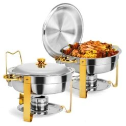 ROVSUN 5 Qt 2 Pack Gold Round Chafing Dishes For Buffet With Lid Holder, Buffet Warmer Set For Party -Target KitchenAid GUEST ae13ef02 1a88 4a1b 83ac 21e2e77cf36a