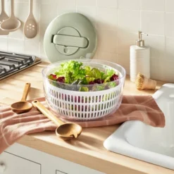 5qt Salad Spinner Clear - Figmint™: Large Strainer, ABS Material, Hand Wash, 3-Piece Set, 10.75" Width & Depth