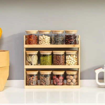 Basicwise Bamboo Spice Rack & Pantry Organizer Witj Glass Jars – Perfect For Countertop Storage In Kitchens To Keep Containers Neatly Displayed 10 Basicwise Bamboo Spice Rack & Pantry Organizer Witj Glass Jars – Perfect For Countertop Storage In Kitchens To Keep Containers Neatly Displayed - Image 8