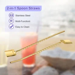 Unique Bargains Stainless Steel Reusable Long Handle Shovel Shaped Spoon Straws 4 Pcs -Target KitchenAid GUEST af7ea278 b499 44c6 ad9a d595f47bd0ed