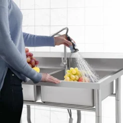 Stainless Steel Sink, Commercial Kitchen Prep Sink Free Standing Double Bowl With Cold And Hot Water Pipe Undershelf Faucet For Restaurant Bar -Target KitchenAid GUEST af979ba5 c4c7 473c a766 348470d8d471