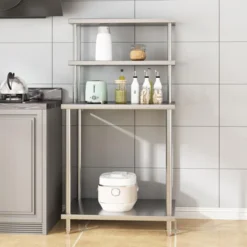 Kitchen Prep Shelf, Stainless Steel Work Table With Overshelves, Commercial Heavy Duty Table With Adjustable Undershelf For Home Restaurant Warehouse
