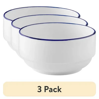 (3 Pack) Blue Rim Stoneware Bowl 6 (3 Pack) Blue Rim Stoneware Bowl - Image 4