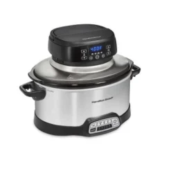 Hamilton Beach Oval Slow Cooker Air Fry Lid 33602: 6 Qt Metal, 5 Settings, Locking Lid, Air Fry & Slow Cook, Silver