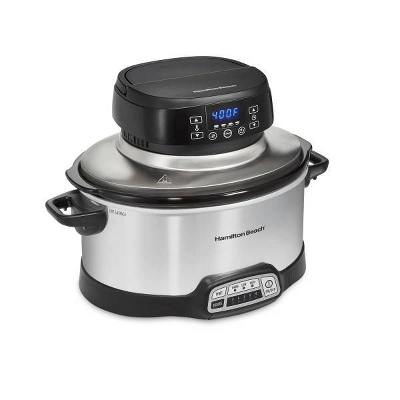 Hamilton Beach Oval Slow Cooker Air Fry Lid 33602: 6 Qt Metal, 5 Settings, Locking Lid, Air Fry & Slow Cook, Silver 3 Hamilton Beach Oval Slow Cooker Air Fry Lid 33602: 6 Qt Metal, 5 Settings, Locking Lid, Air Fry & Slow Cook, Silver