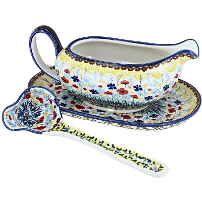 Blue Rose Polish Pottery S119 Manufaktura Gravy Boat Plate & Ladle 12 Blue Rose Polish Pottery S119 Manufaktura Gravy Boat Plate & Ladle - Image 10