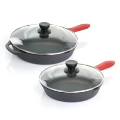 MegaChef Pre-Seasoned 6 Piece Cast Iron Skillet Set With Lids And Red Silicone Holders -Target KitchenAid GUEST b1ad74a6 b840 49aa acf1 ba999167aa79